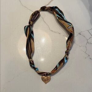 Elegant Brown and Blue Heart scarf Pendant Necklace